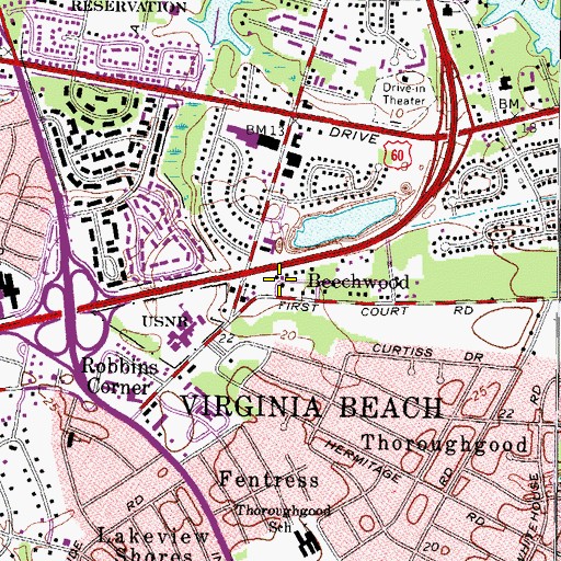 Topographic Map of Beechwood, VA
