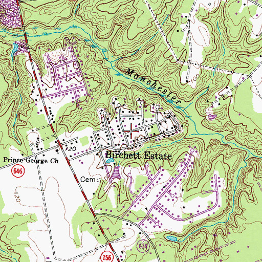 Topographic Map of Birchett Estate, VA