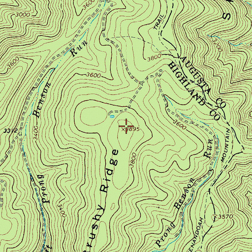 Topographic Map of Brushy Ridge, VA