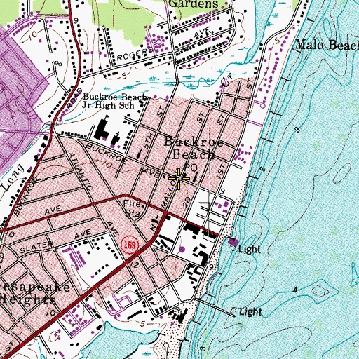 Topographic Map of Buckroe Beach, VA