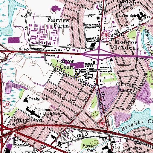 Topographic Map of Carver Court, VA