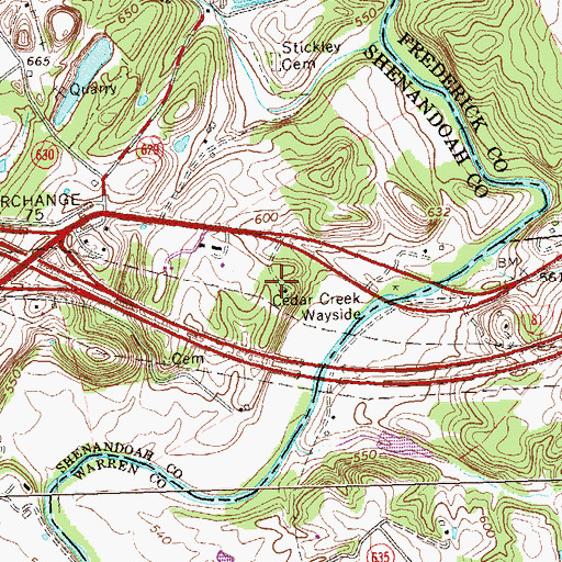 Topographic Map of Cedar Creek Wayside, VA