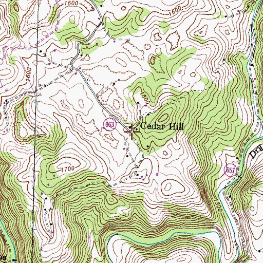 Topographic Map of Cedar Hill, VA
