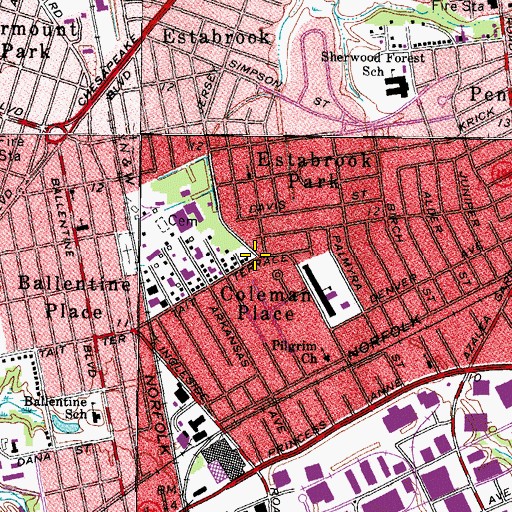 Topographic Map of Coleman Place, VA