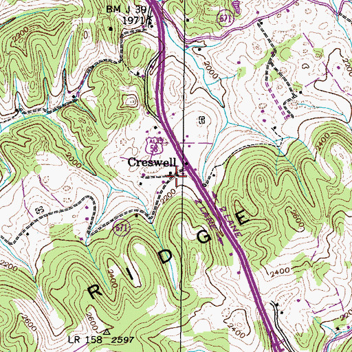 Topographic Map of Creswell, VA