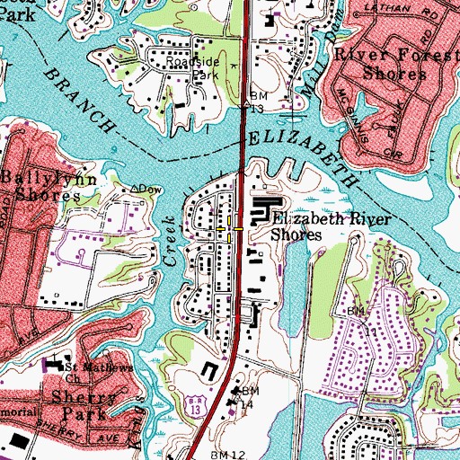 Topographic Map of Elizabeth River Shores, VA