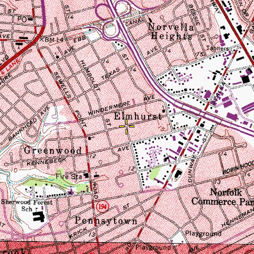Topographic Map of Elmhurst, VA