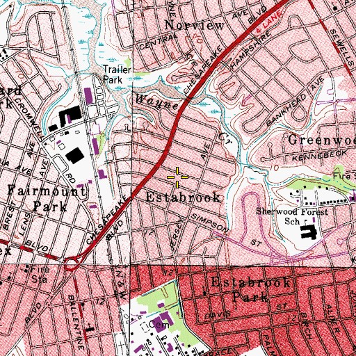 Topographic Map of Estabrook, VA