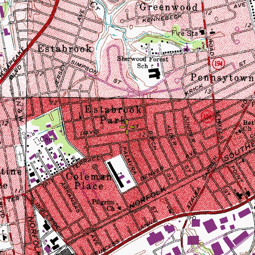 Topographic Map of Estabrook Park, VA