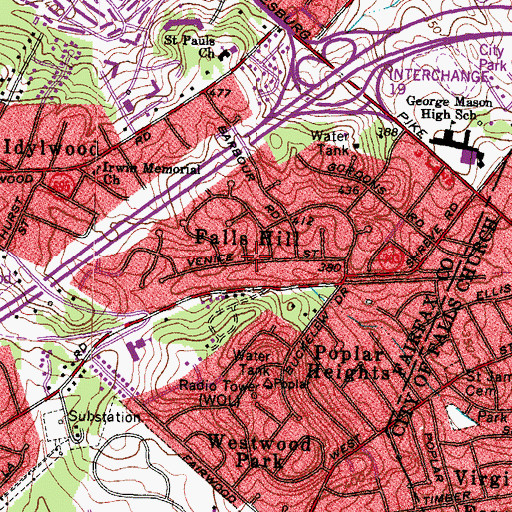 Topographic Map of Falls Hill, VA