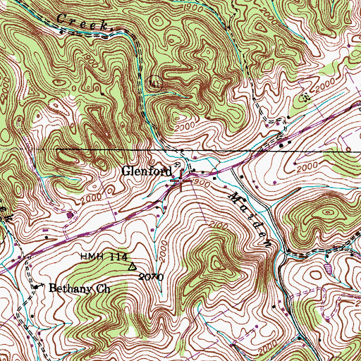 Topographic Map of Glenford, VA