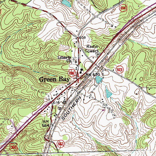 Topographic Map of Green Bay, VA