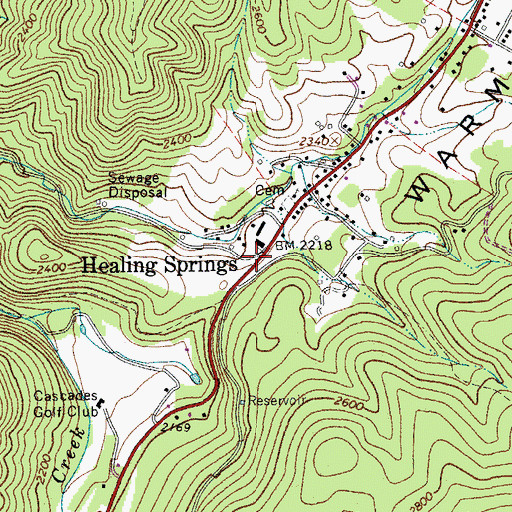 Topographic Map of Healing Springs, VA