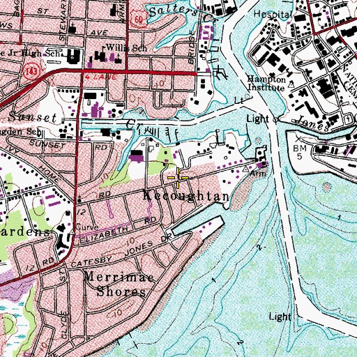 Topographic Map of Kecoughtan, VA