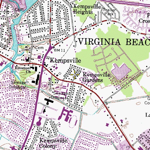 Topographic Map of Kempsville Gardens, VA