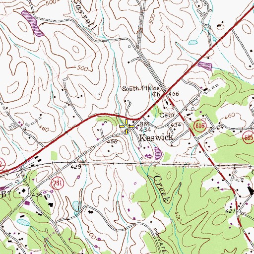 Topographic Map of Keswick, VA