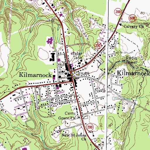 Topographic Map of Kilmarnock, VA