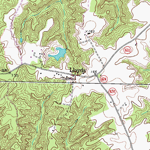 Topographic Map of Lloyds, VA