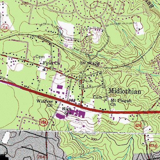 Topographic Map of Midlothian, VA