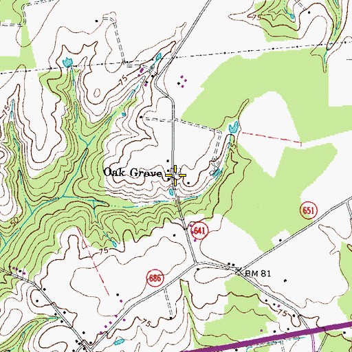 Topographic Map of Oak Grove, VA