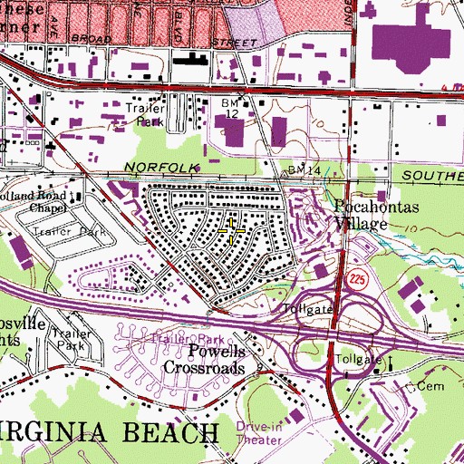 Topographic Map of Pocahontas Village, VA