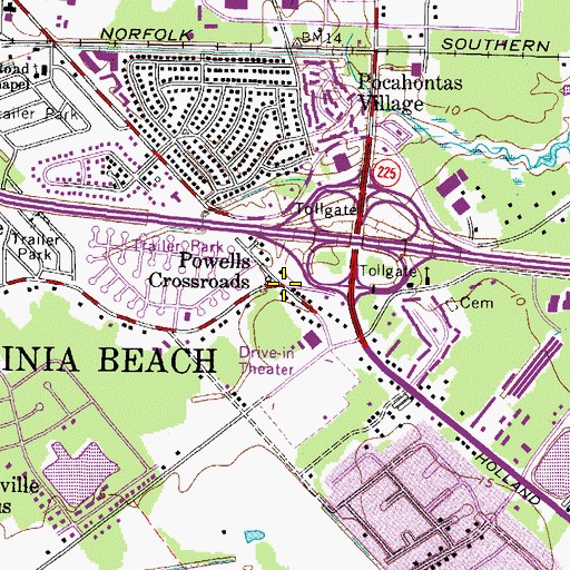 Topographic Map of Powells Crossroads, VA