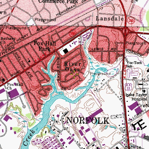 Topographic Map of River Oaks, VA