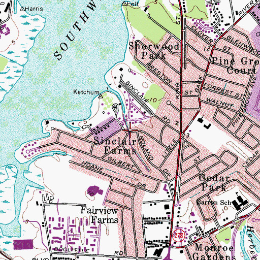 Topographic Map of Sinclair Farms, VA