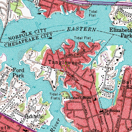Topographic Map of Tanglewood, VA
