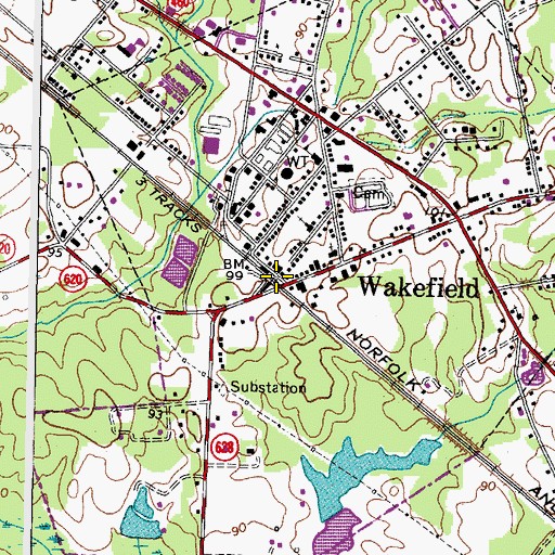 Topographic Map of Wakefield, VA