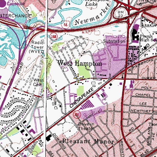 Topographic Map of West Hampton, VA