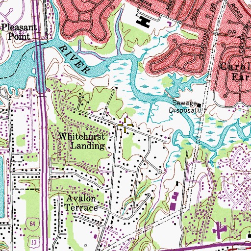 Topographic Map of Whitehurst Landing, VA