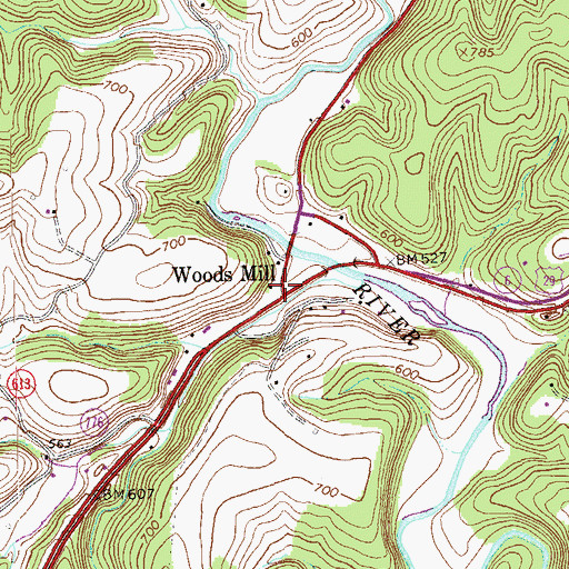 Topographic Map of Woods Mill, VA