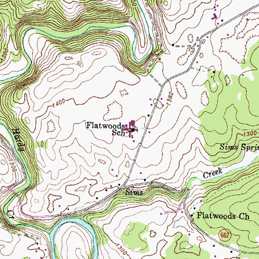 Topographic Map of Flatwoods Elementary School, VA