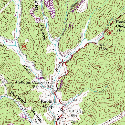 Topographic Map of Right Fork Jones Creek, VA