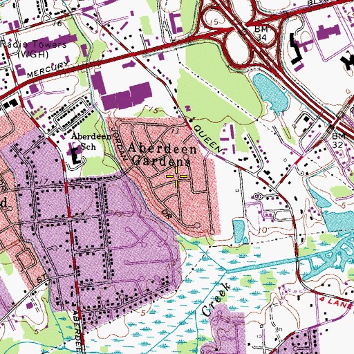Topographic Map of Aberdeen Gardens, VA