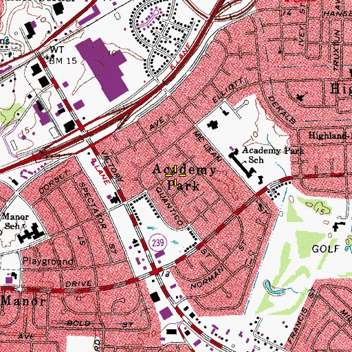 Topographic Map of Academy Park, VA