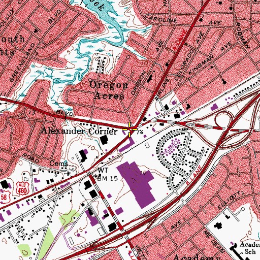 Topographic Map of Alexander Corner, VA
