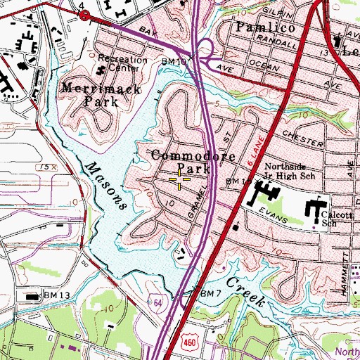 Topographic Map of Commodore Park, VA