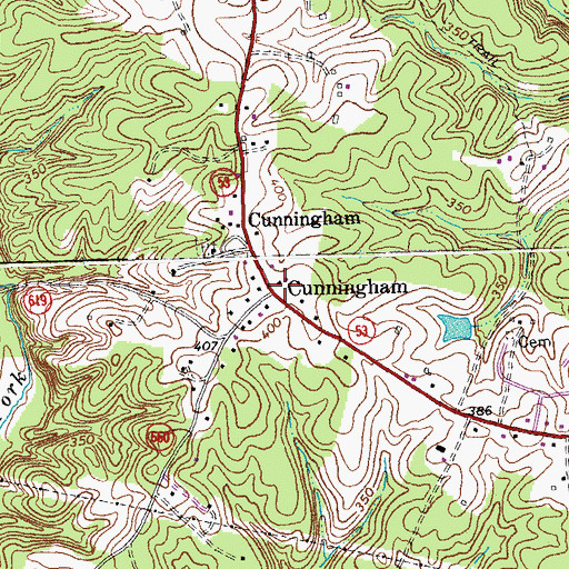 Topographic Map of Cunningham, VA