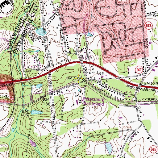 Topographic Map of Fort Lee (historical), VA