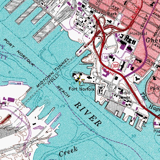 Topographic Map of Fort Norfolk (historical), VA