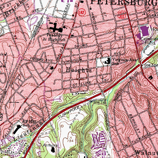 Topographic Map of Heights, VA