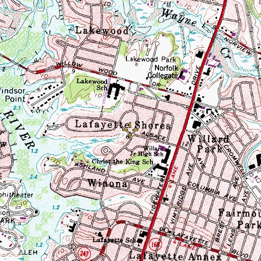 Topographic Map of Lafayette Shores, VA