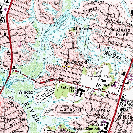 Topographic Map of Lakewood, VA