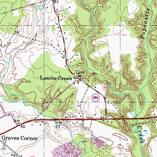 Topographic Map of Lambs Creek, VA