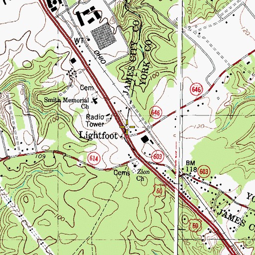 Topographic Map of Lightfoot, VA