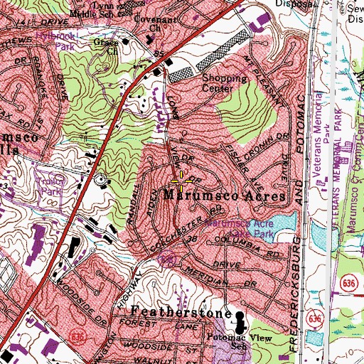 Topographic Map of Marumsco Acres, VA