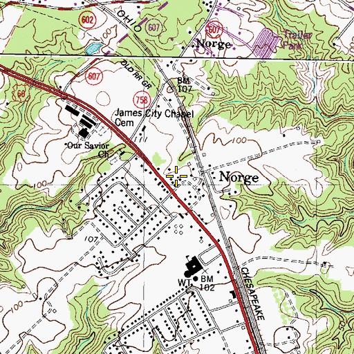 Topographic Map of Norge, VA