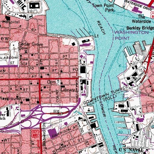 Topographic Map of Portsmouth, VA